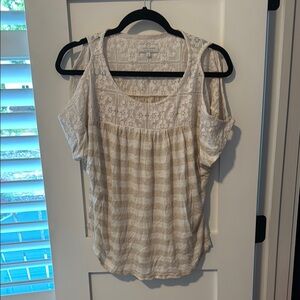 Lucky Brand Cream Cold Shoulder Sleeve Blouse with Cut Out Details